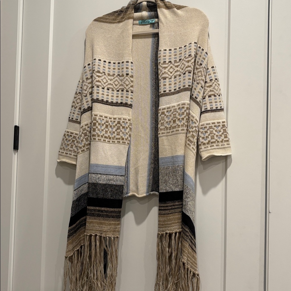 Goddis Revolve Fringed Aztec Boho Mock Waterfall Cardigan S / M